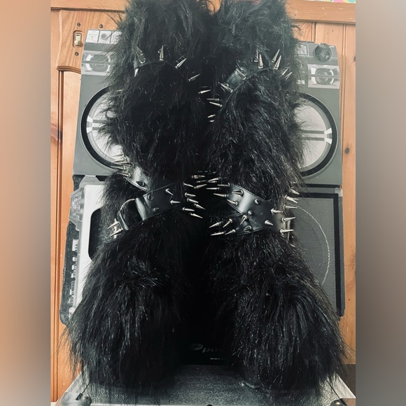 Club Exx Shoes - BNWT!! WILD INSTINCT dolls kills Black Furry Spiked Platform Boots